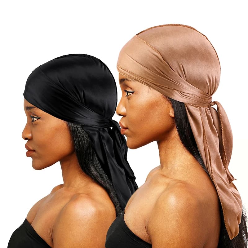2 pezzi Durags in raso setoso per uomo Designer Berretti a coda lunga Doo Stracci Caps Du-rags per donna Cravatta in raso di seta Fare Stracci Cap per Onde