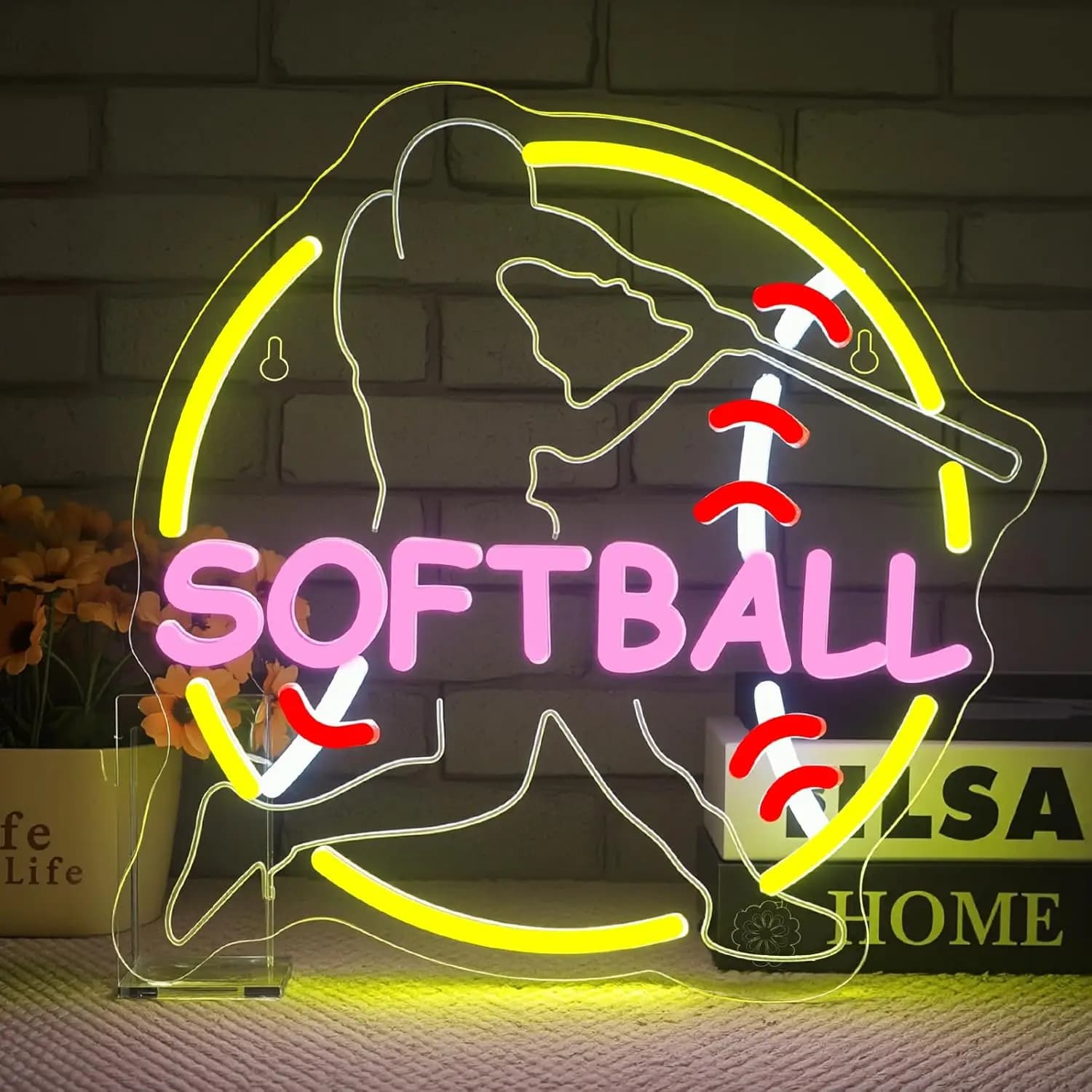 Insegna al Neon LED Dimmerabile USB per Giocatore di Softball, Luce al Neon per Bar Sportivi, Palestre, Spogliatoi, Campi da Softball, Club, Camere da Letto per Adolescenti, Decorazione Murale