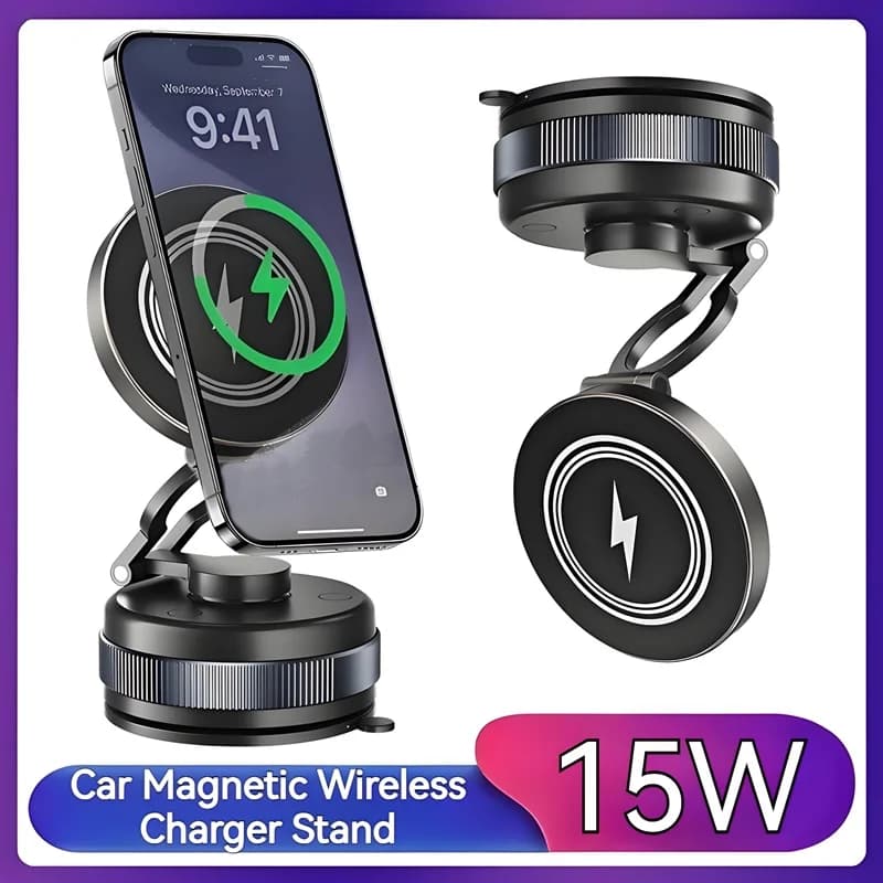 Caricatore wireless magnetico per auto D1W Aspirazione sottovuoto in metallo pieghevole 360 ° Rotazione compatibile con telefoni, ideale per specchio da bagno da palestra