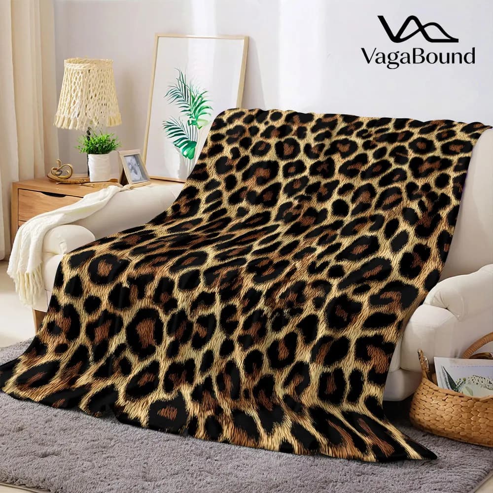 Multi Tone Leopard Fur Printed Blanket Suitable for Sofas Beds Offices Travel Camping Chairs Warm Plush Blanket