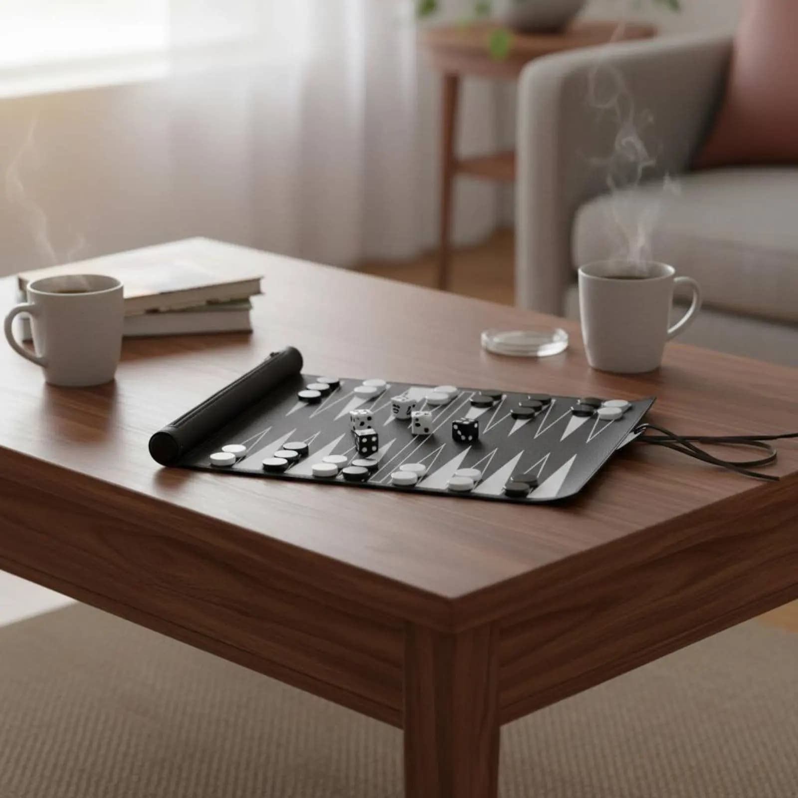 Backgammon Arrotolabile con Pezzi in Acrilico e Tavola Pieghevole