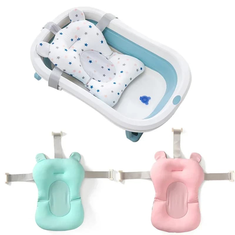 Baby Bath Seat Support Mat Foldable Bath Tub Pad &amp Bathtub Pillow Chair Newborn Infant Anti-Slip Soft Comfort Body Cushion