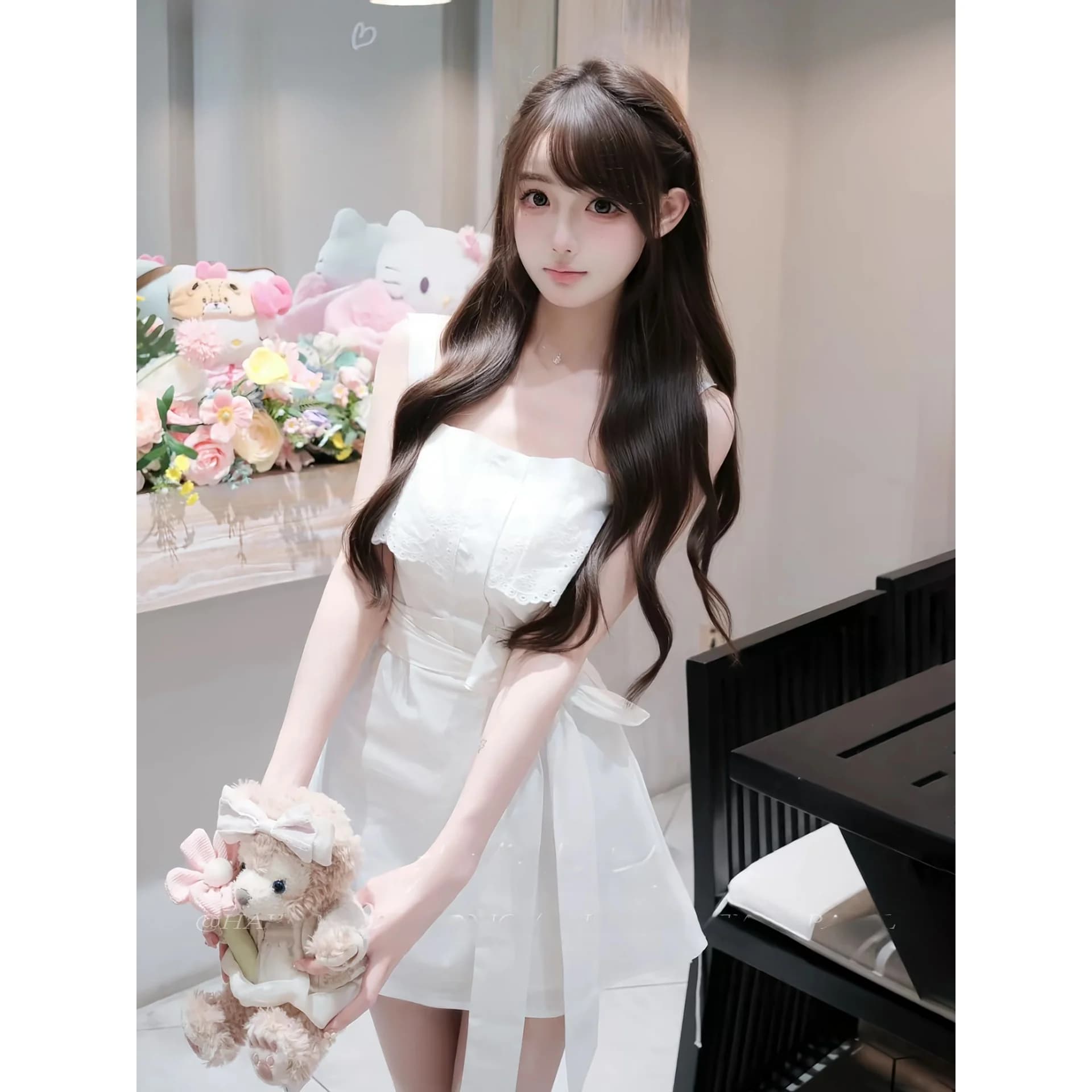 Abito con Cintura Stile Pure Desire, Nuovo Vestito Bianco da Donna, Abito Sexy e Snellente con Spalline, Stile Francese con Vita Stretta