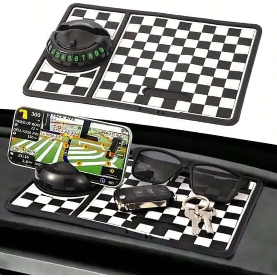 Multifunction Car Anti-Slip Mat With Rotating Parking Number And Phone Holder
