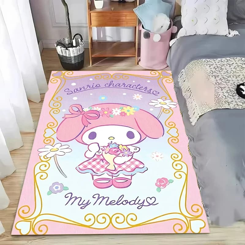 Cute Sanrio My Melody Bedroom Rug Aesthetic Pink Princess Print Area Carpet Fluffy Living Room Mat Home Decor