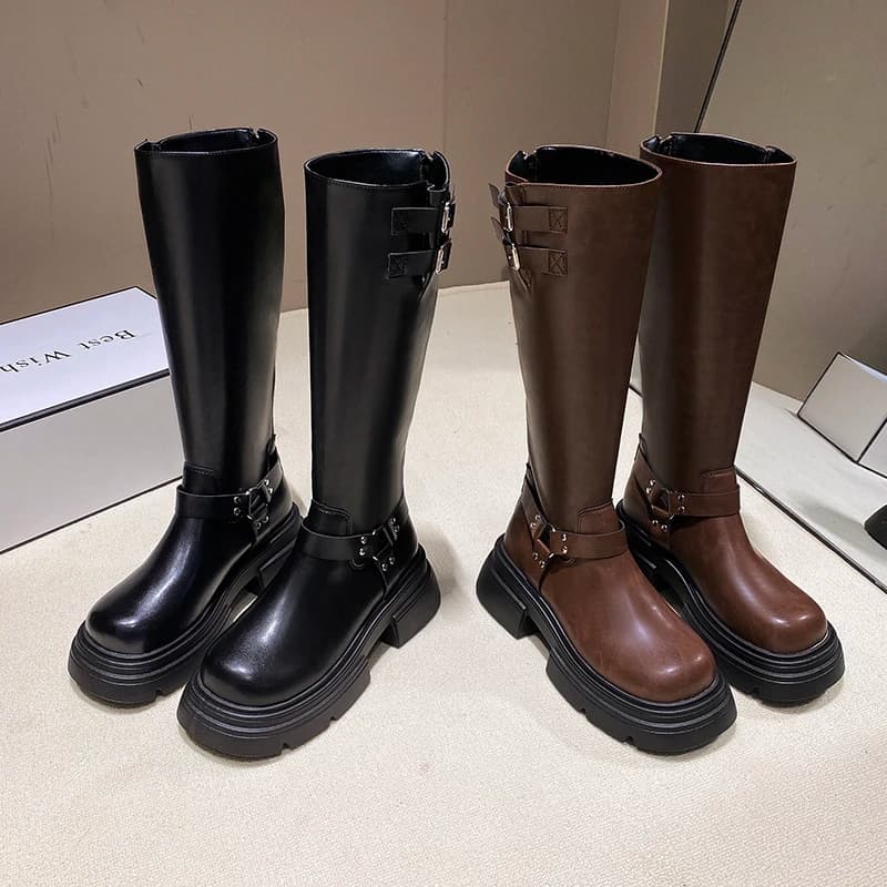 New Fashionable Women's Long Boots with Back Zipper and Knee Length Long Boots Thick Soles Autumn and Winter Women's High Boots