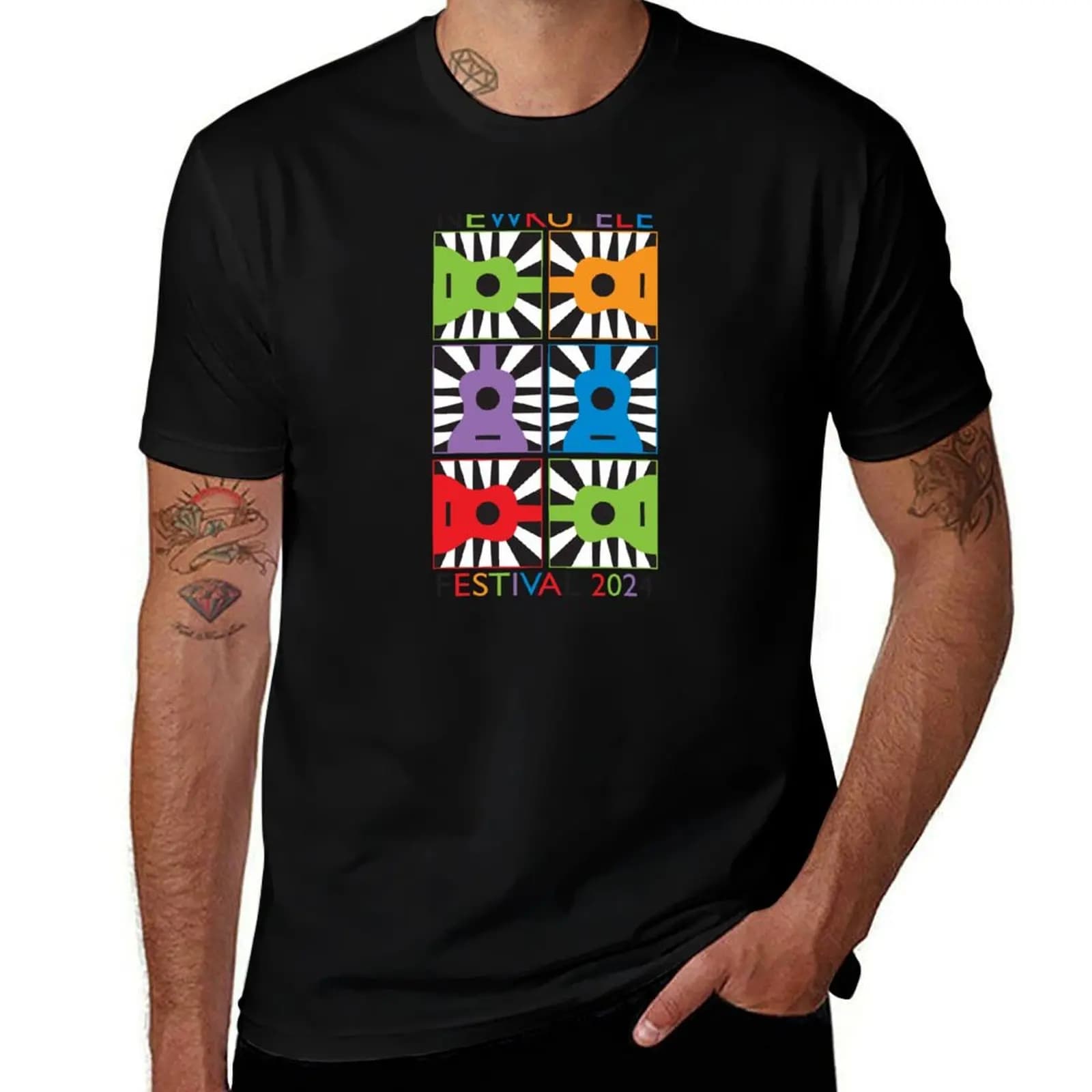Six is better than one T-shirt con stampa ukulele, resistente alle macchie, casual