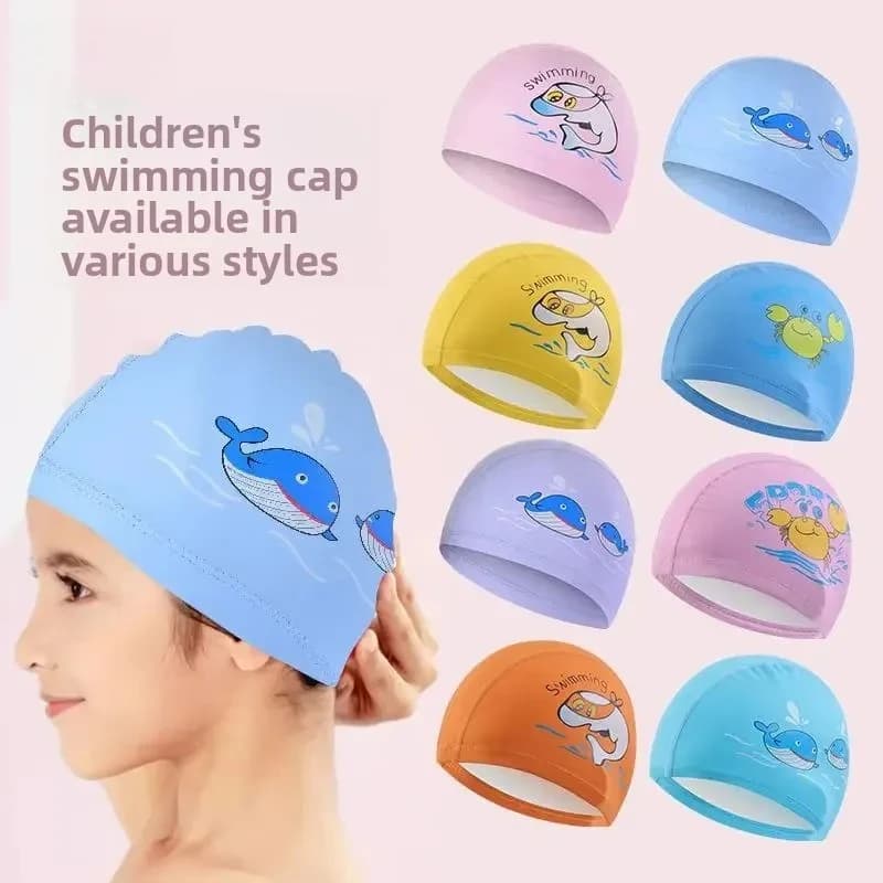 Cuffia da nuoto impermeabile per ragazzi e ragazze Logo carino Design a fumetti Protezione per le orecchie Materiale rivestito Cuffia da nuoto per bambini