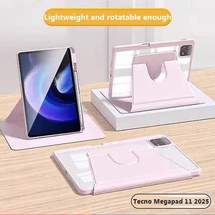 360 ° Custodia rigida in acrilico con rotazione per Tecno MegaPad 11 T1101 11 pollici 2025 Custodia protettiva in pelle ribaltabile con slot per penna