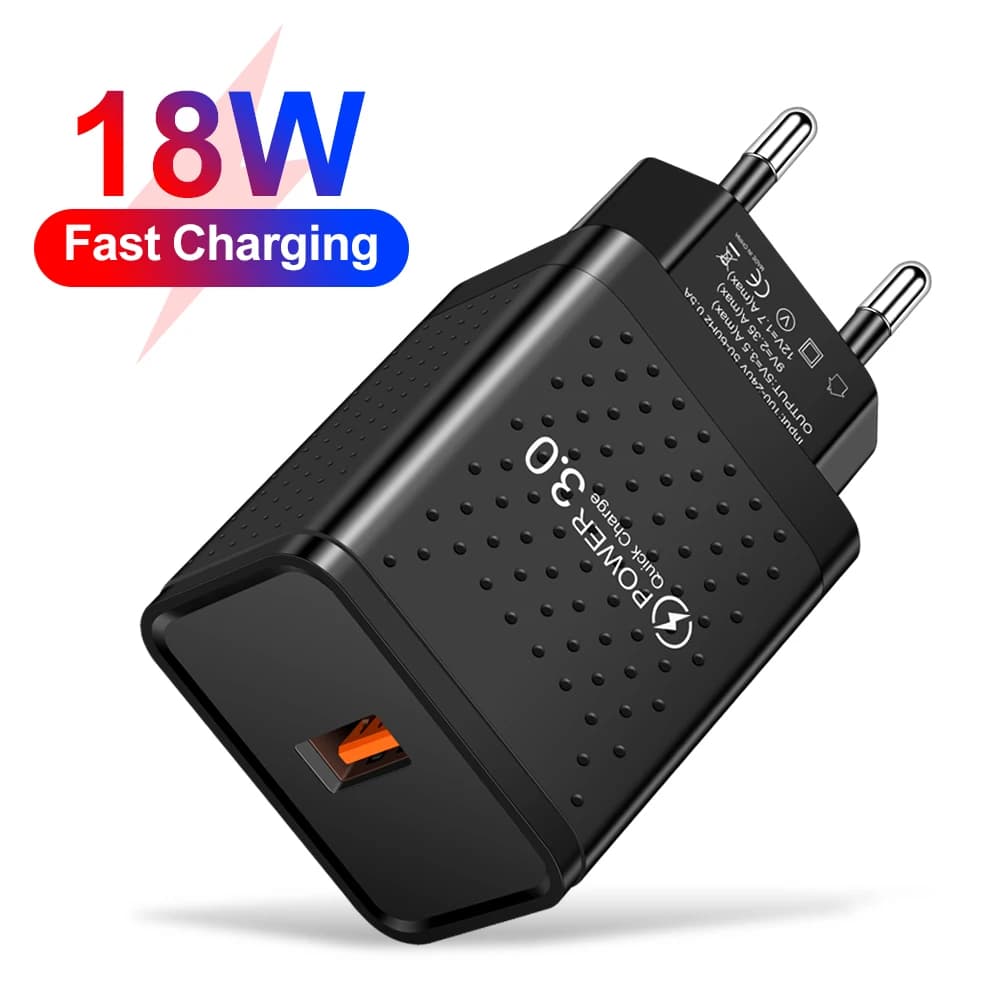 Caricabatterie rapido Quick Charge 3.0 18W per OPPO F11 Pro Realme C15 Adattatore di alimentazione UE/USA/Regno Unito a ricarica rapida compatibile con dispositivi USB-A