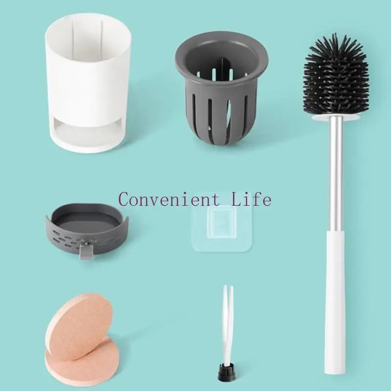 L1EE Scopino per WC a parete senza punzonatura con manico lungo e set supporti per bagno pulito con base scarico a prova