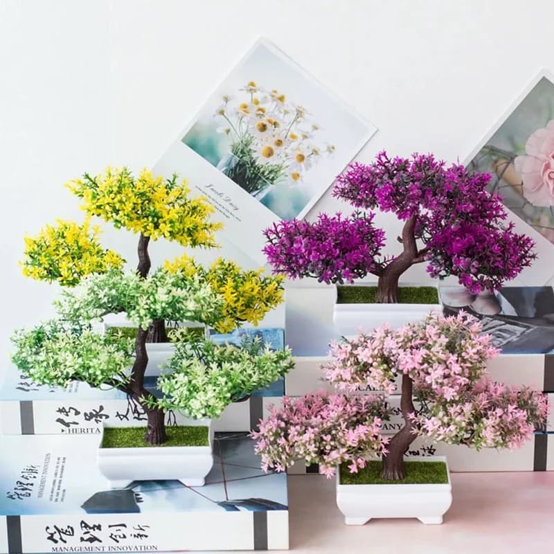 Piante artificiali Bonsai Piccolo albero Vaso Pianta finta Fiori Ornamenti in vaso per la decorazione della tavola della stanza di casa Decorazione del giardino dell'hotel