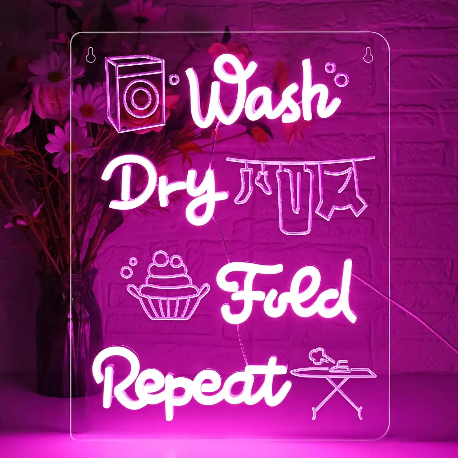 Insegna al neon alimentata tramite USB - Decorazione da parete per lavanderia, bagno e attività commerciali | Regalo artistico con LED rosa | Ideale per le Donne