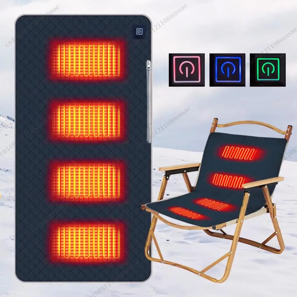 4 aree riscaldate sedia da campeggio tappetino riscaldato da viaggio all'aperto coperta elettrica USB 3 cuscino riscaldante a temperatura regolabile