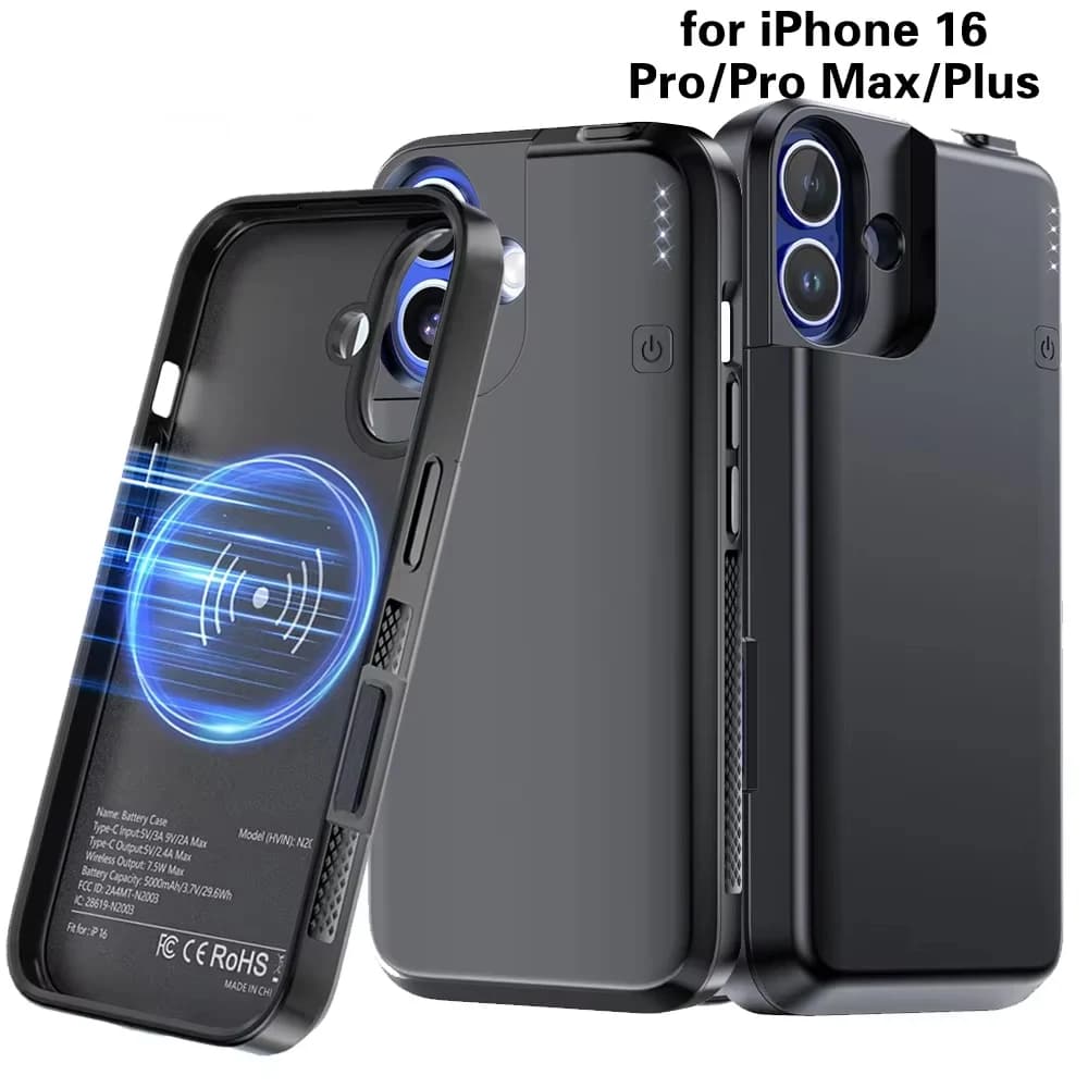 Custodia per batteria magnetica wireless per iPhone 16/Pro/Pro Max Custodia per batteria esterna Batteria estesa da 5000 mAh per iPhone 16 Plus