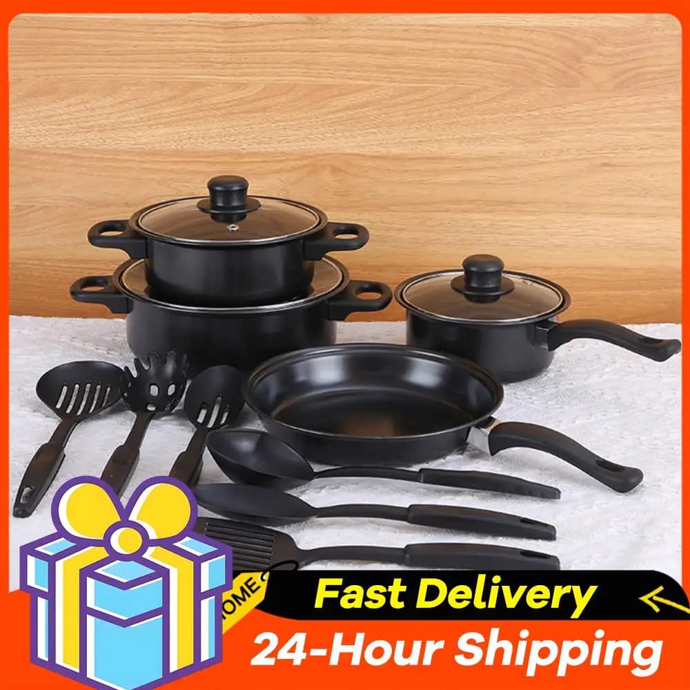 Set of 12-piece non-stick pans, milk pot, Maifan stone pan with lid, set of pots for all types of stoves