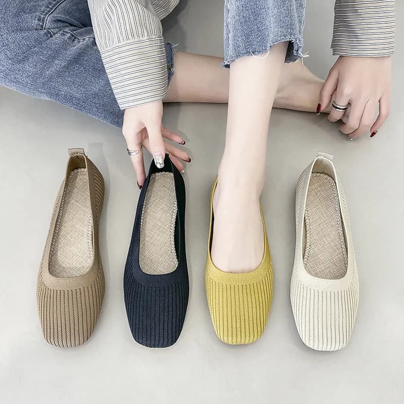 Scarpe basse da donna per il tempo libero Scarpe basse autunnali estive Mocassini da guida da passeggio quotidiano femminili con punta quadrata lavorata a maglia traspirante