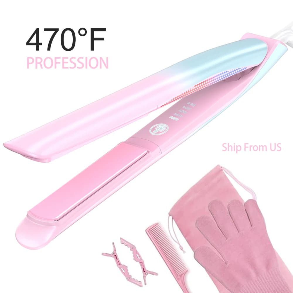 Piastra per capelli professionale 470F Salon Capelli in ceramica Ferro da stiro Strumenti per lo styling dei capelli lisci Luce colorata Doppio voto