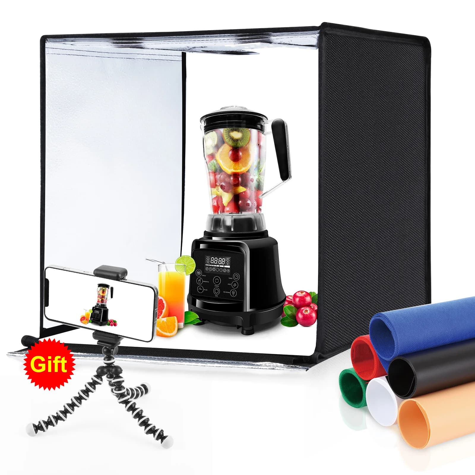 PULUZ 60 centimetri Photo Studio Light Box Portatile 5500K 36W Luce Bianca Dimmerabile LED Tenda Fotografia Studio Tenda Kit con 6 Fondali