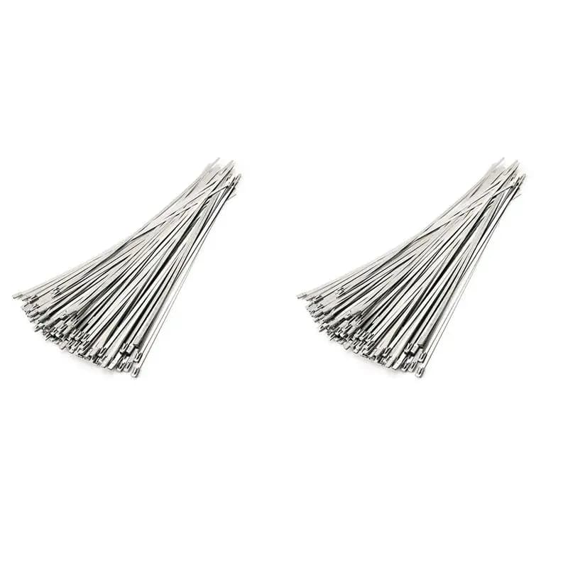 Fascette stringicavo in acciaio inossidabile BYBS, 200 pezzi, 7,9 pollici, fascette stringicavo autobloccanti per impieghi gravosi, fascette metalliche per avvolgimento scarico con bloccaggio