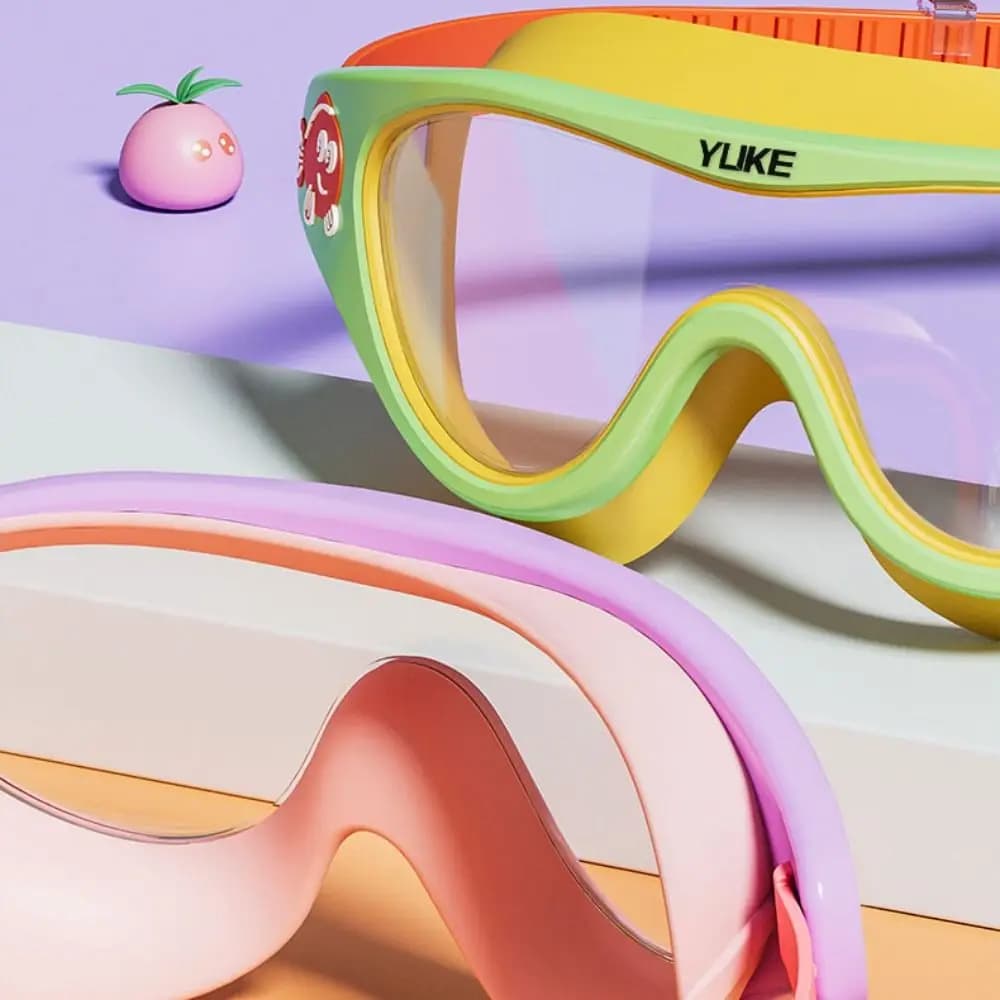 Waterproof Swimwear with Large Frame Anti-slip with Ear Caps Kids Swimming Glasses Soft Silicone Loss Swimwear
