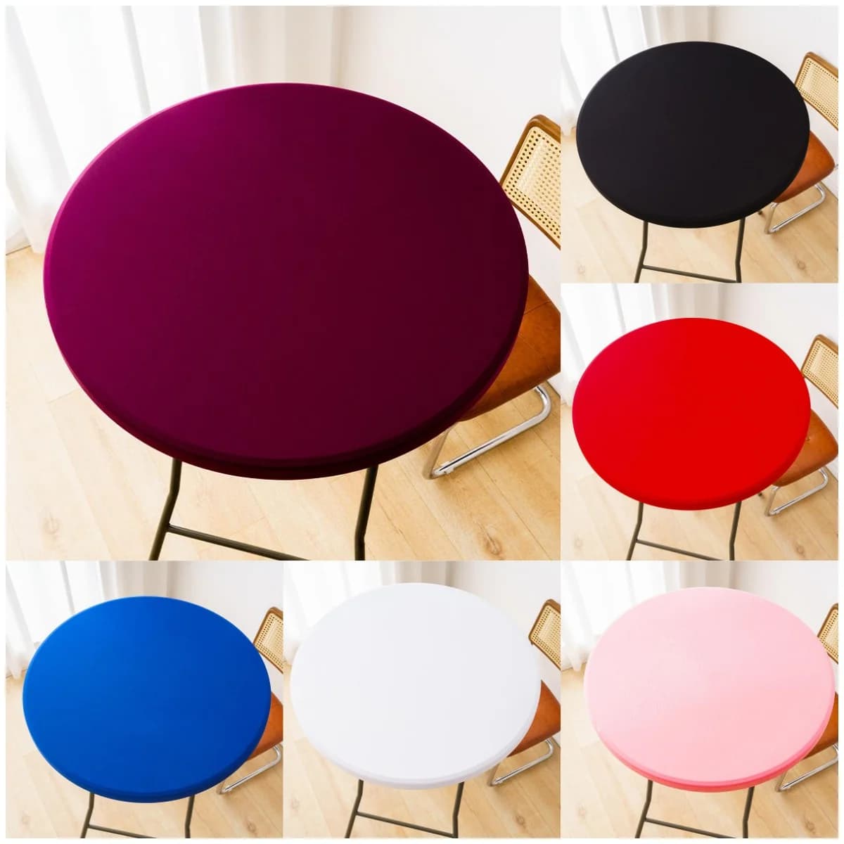 Copri tavolo da cocktail elasticizzato in spandex, tovaglia rotonda aderente, bordo elastico, per sala da pranzo, festa di nozze, picnic