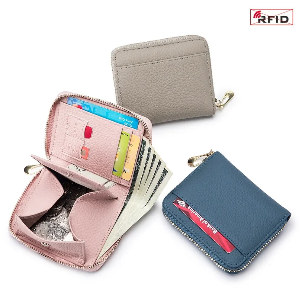 Portafoglio RFID da donna Portafoglio corto multifunzione da donna in vera pelle bifold e tasca portamonete con protezione da viaggio antifurto