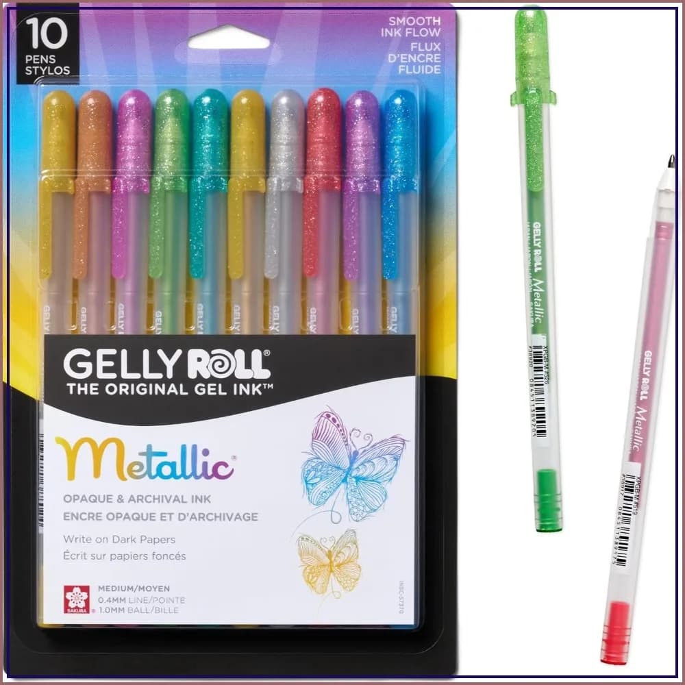 Metallic Gel Pens 10 Pack - Perfect for Scrapbooking, Journaling & Drawing - Medium Point, Waterproof & Fade Resistant Ink