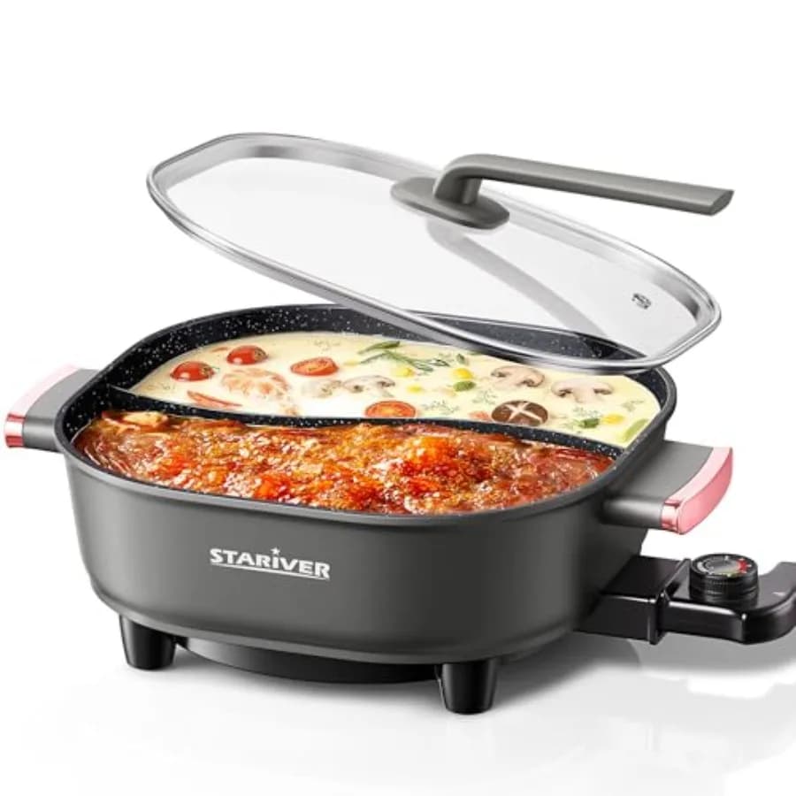 Pentola Elettrica 6L con Divisorio 1300W, Pentola a Doppio Sapore per Due Zuppe, Controllo a 5 Temperature e Rivestimento Antiaderente, Pentola Elettrica per Sha