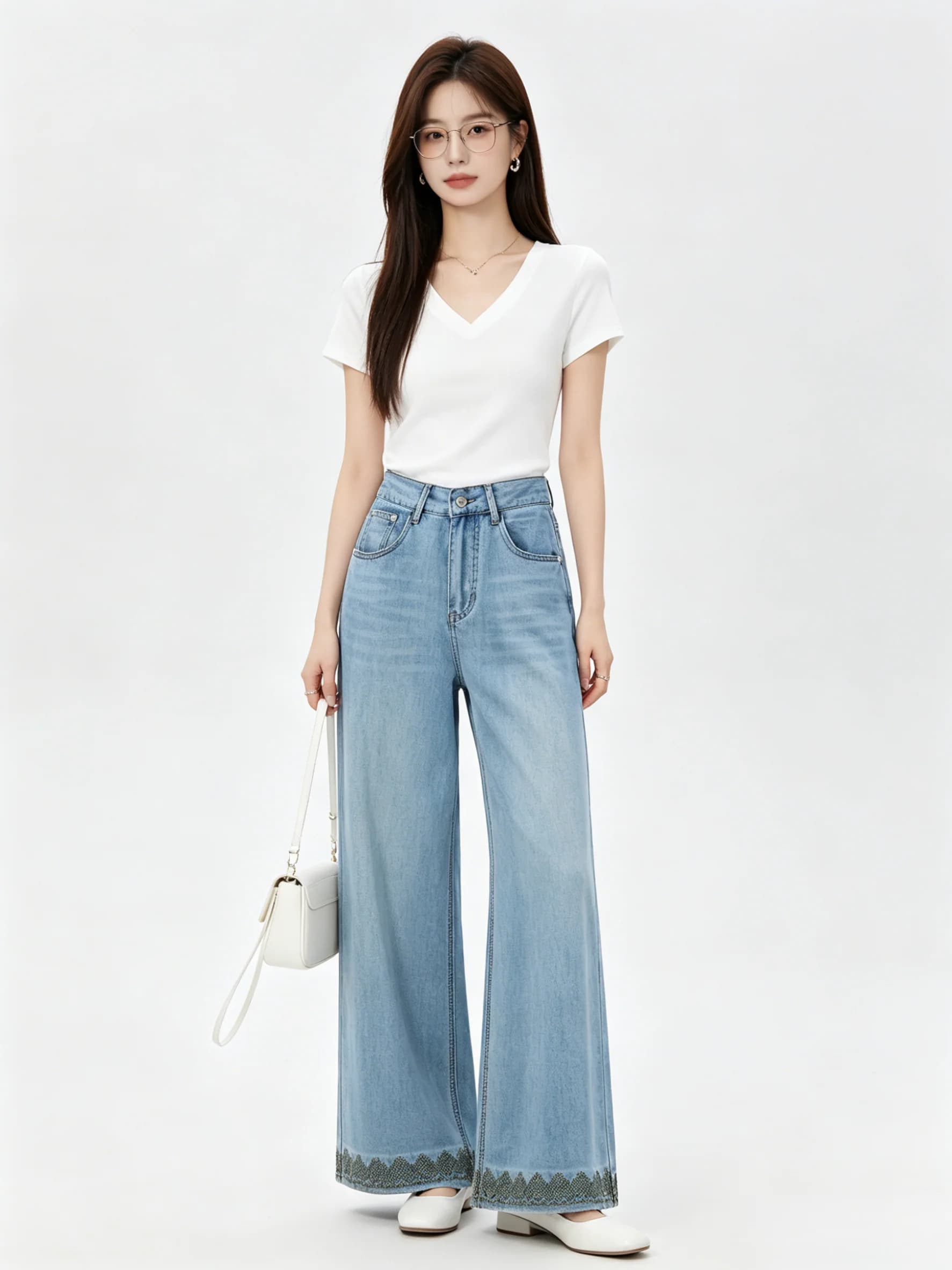 Soft Cotton Wide Leg Jeans Women's High Waist Trousers Spring Summer Loose Slimming Drapey Long Pants Simple Style