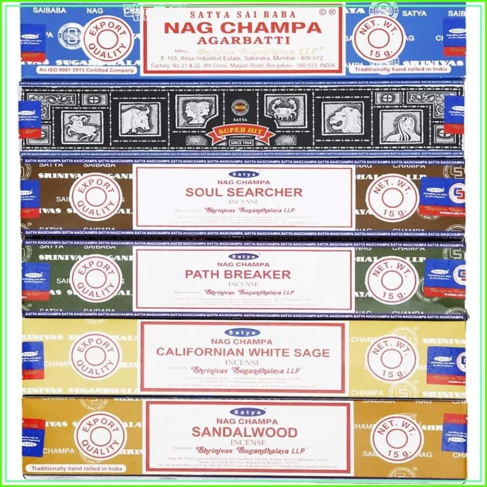 6-Pack Natural Incense Sticks: Nag Champa, Sandalwood, Sage & More, 15g Each, 45-Min Burn Time