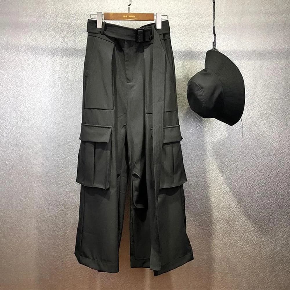 Mens Belted Cargo Pocket Casual Pants Streetwear Fashion Youth Outdoor Versatile Function Wide Leg Pants Men'S Clothing 2026 New
