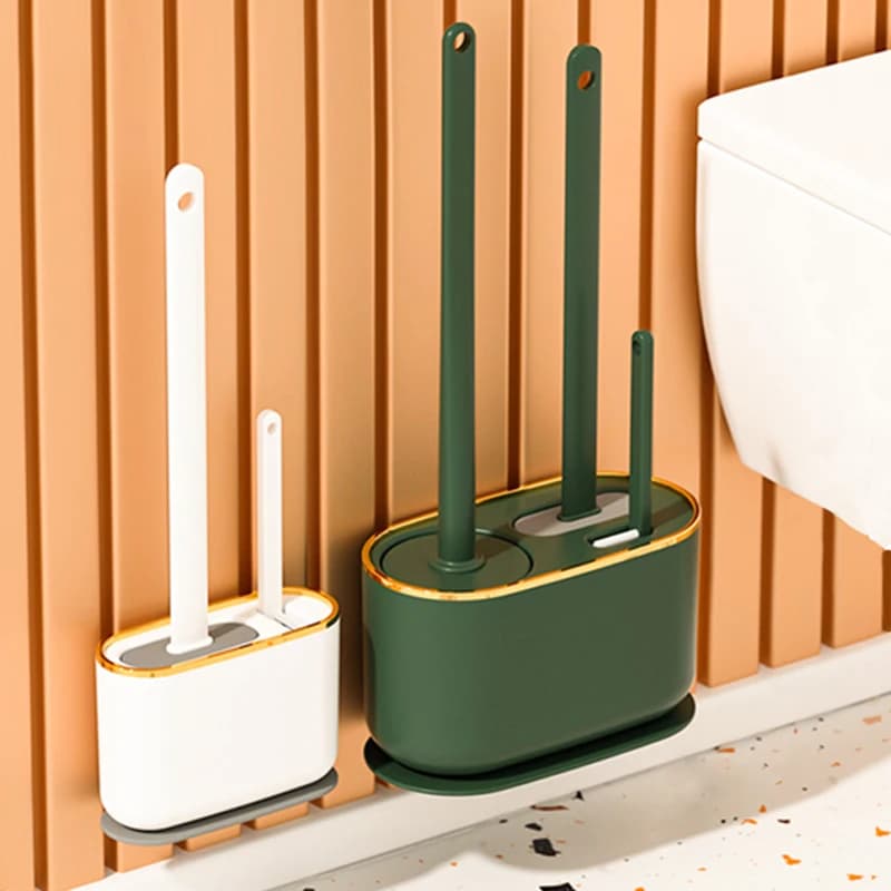Scopino per WC multifunzionale montato senza punzonatura Strumenti in silicone a parete con staffa Set di accessori per il bagno di casa