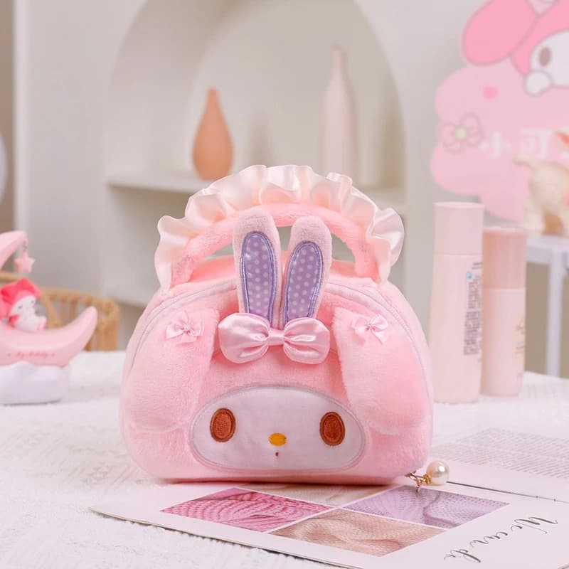 My Melody Plush Handheld Cosmetic Bag Portable Travel Toiletries Bag Makeup Brush Lipstick Camera Storage Bag Teen Gift