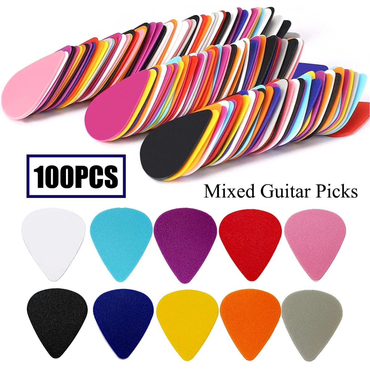 Miwayer 100 Pcs Mixed ABS Guitar Picks – 0.46/0.71/0.96mm,Frosted Anti-Slip, Random Colors, for Acoustic/Electric/Bass/Ukulele