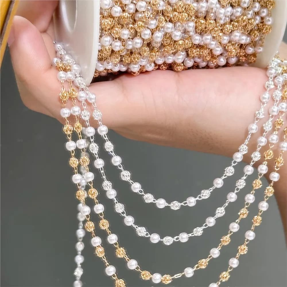 0.5Meter/1Meter Faux Pearl Brass Chain for Jewelry Making Ball Beads Chains Bulk for DIY Necklace Bracelet Choker Craft Chains