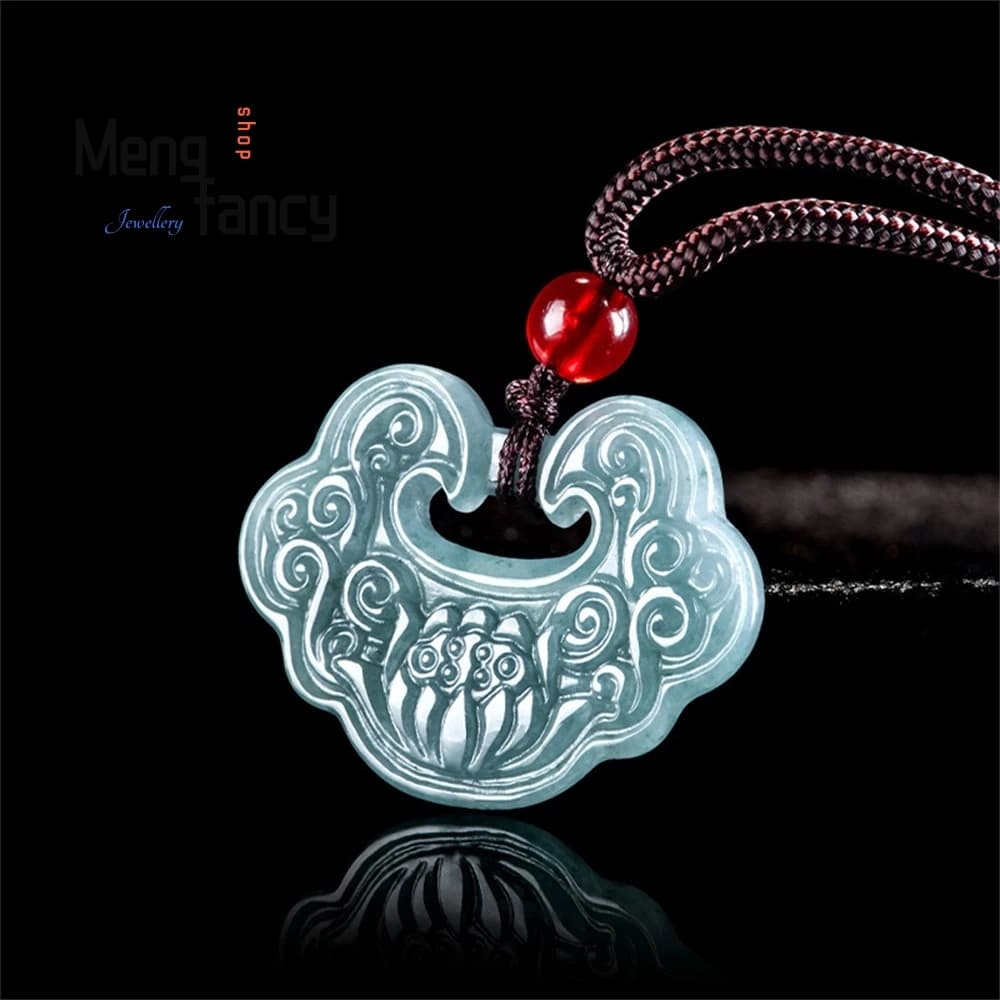 Genuine Natural Jade Blue Water Lotus Pendant A Jade Lotus Flower Pendant for Fashion Jewelry for Men and Women