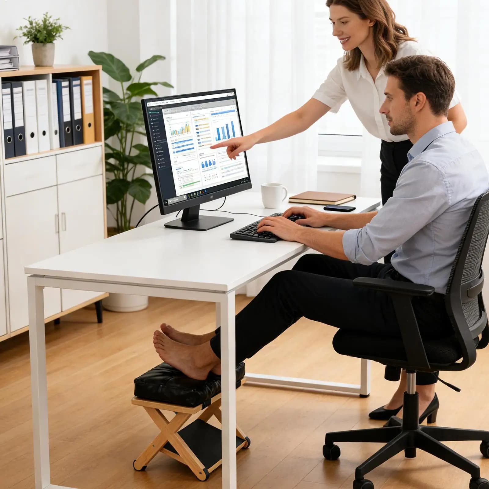Poggiapiedi da scrivania in legno a doppio strato, antiscivolo, ergonomico, poggiapiedi da scrivania per casa, dormitorio, ufficio, appartamento, studio