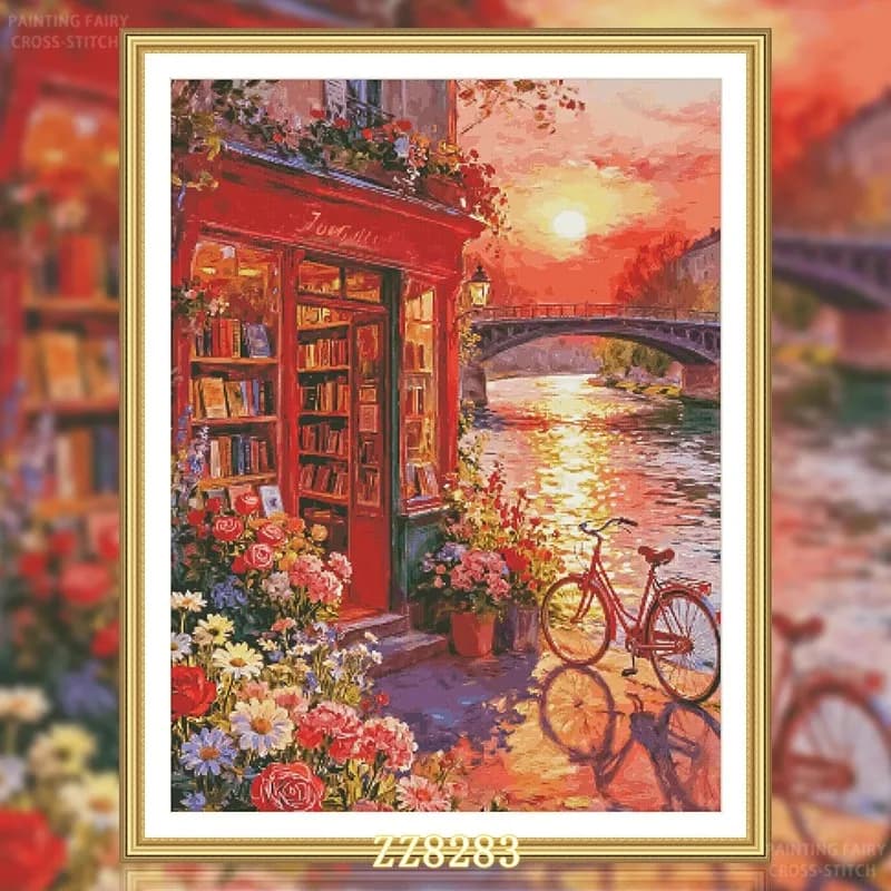 ZZ8283 - bookstore 14CT 16CT 18CT Stamped Cross Stitch DIY Set Chinese Pattern Kit Needlework Embroidery 116 Colors