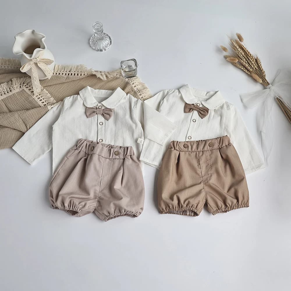 MILANCEL 3 pezzi manica lunga bambini abbigliamento per bambini Set Gentleman Suit Bow camicetta e pantaloncini abbigliamento per ragazzi Outfit