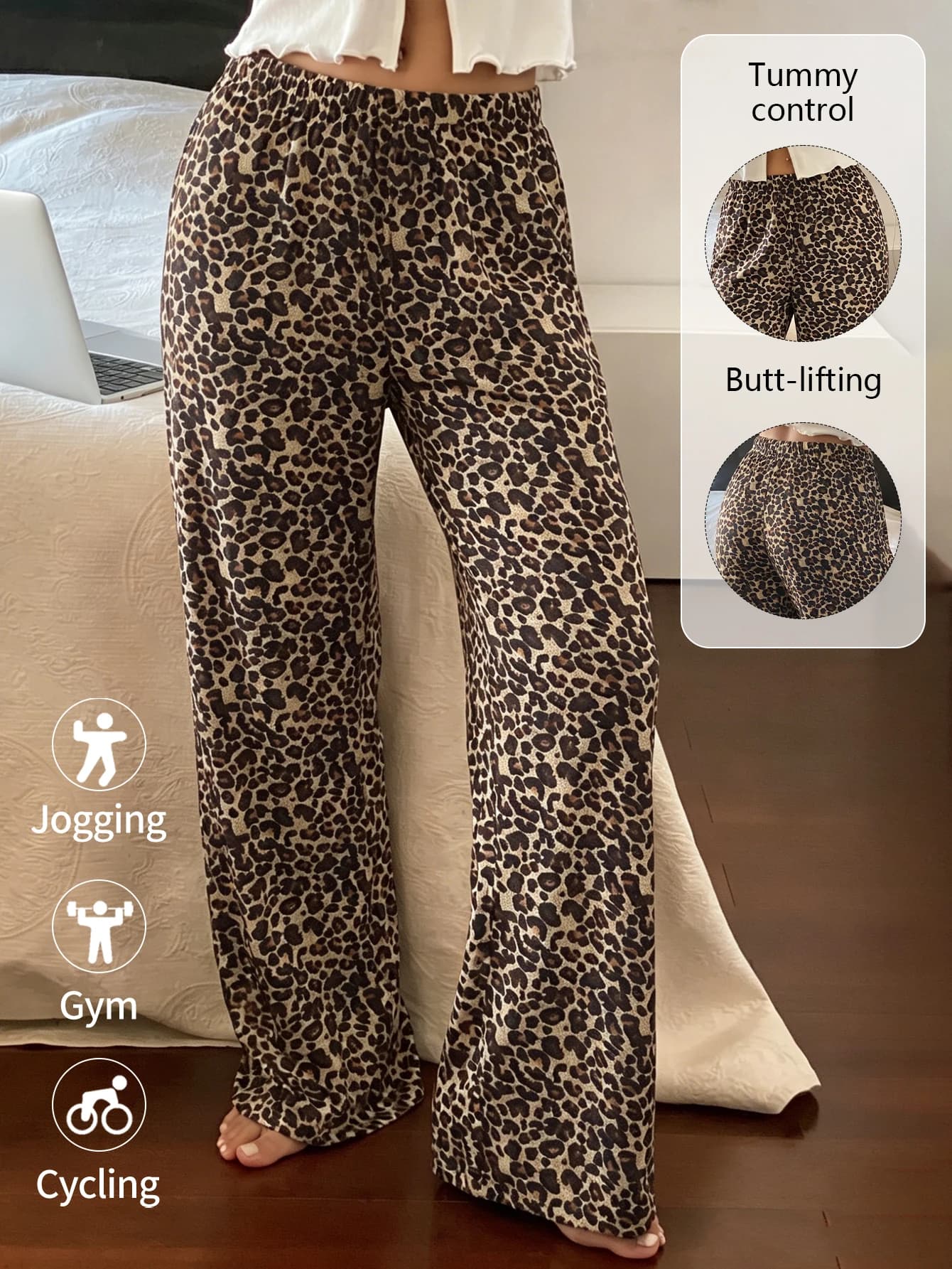 Womens Leopard Print Pajama Pants Elastic Waist Comfortable Casual Long Trousers Soft Loungewear Sleep Pants For Home Daily Wear