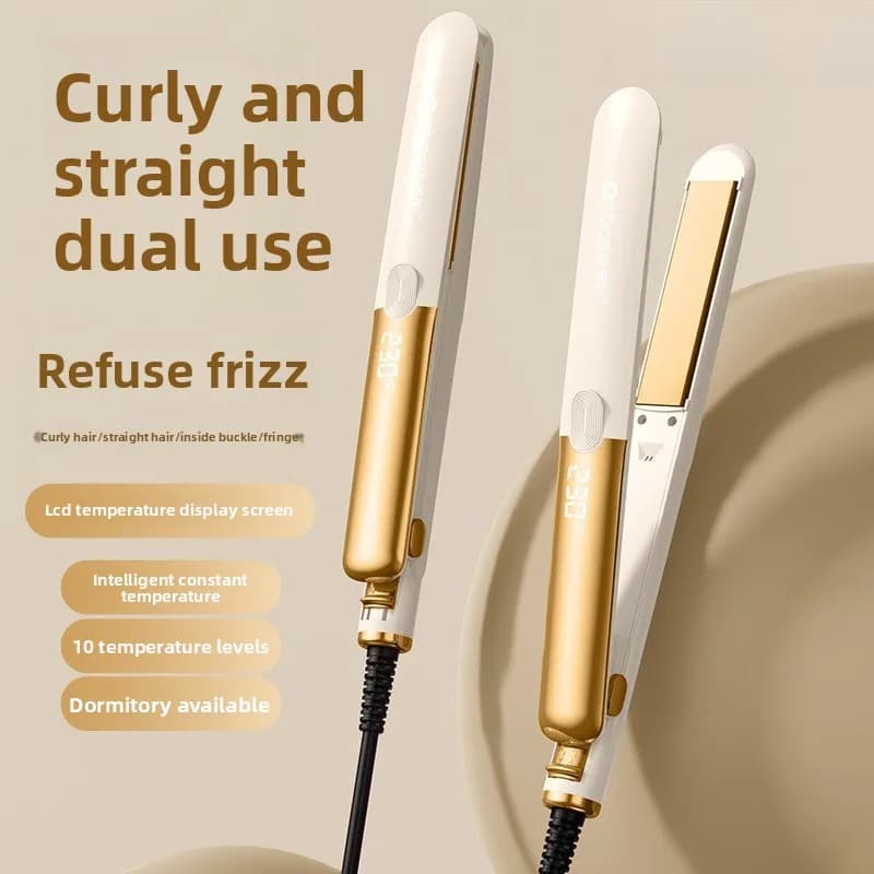Piastra per capelli 2 in 1 con ioni negativi, per lisciare e arricciare, portatile per dormitorio, con clip per capelli lisci