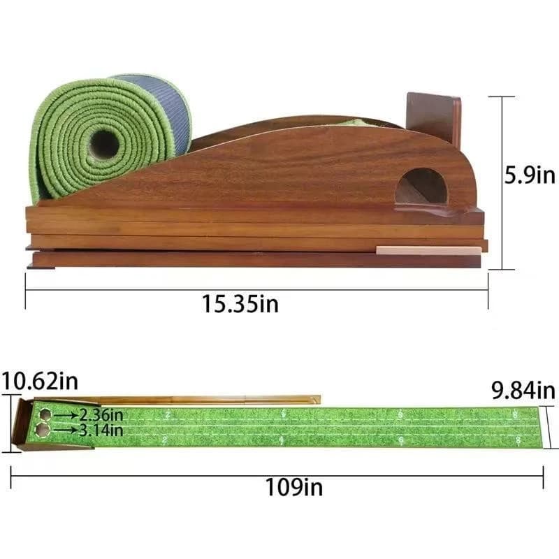 Esercitatore di Putting per Golf in Legno Massello con Doppio Foro per il Ritorno della Palla sul Green