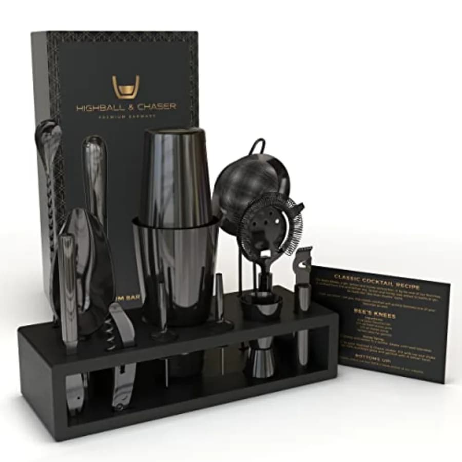 Set di 13 Pezzi per Cocktail in Acciaio Inox con Shaker Boston e Kit Accessori per Barman
