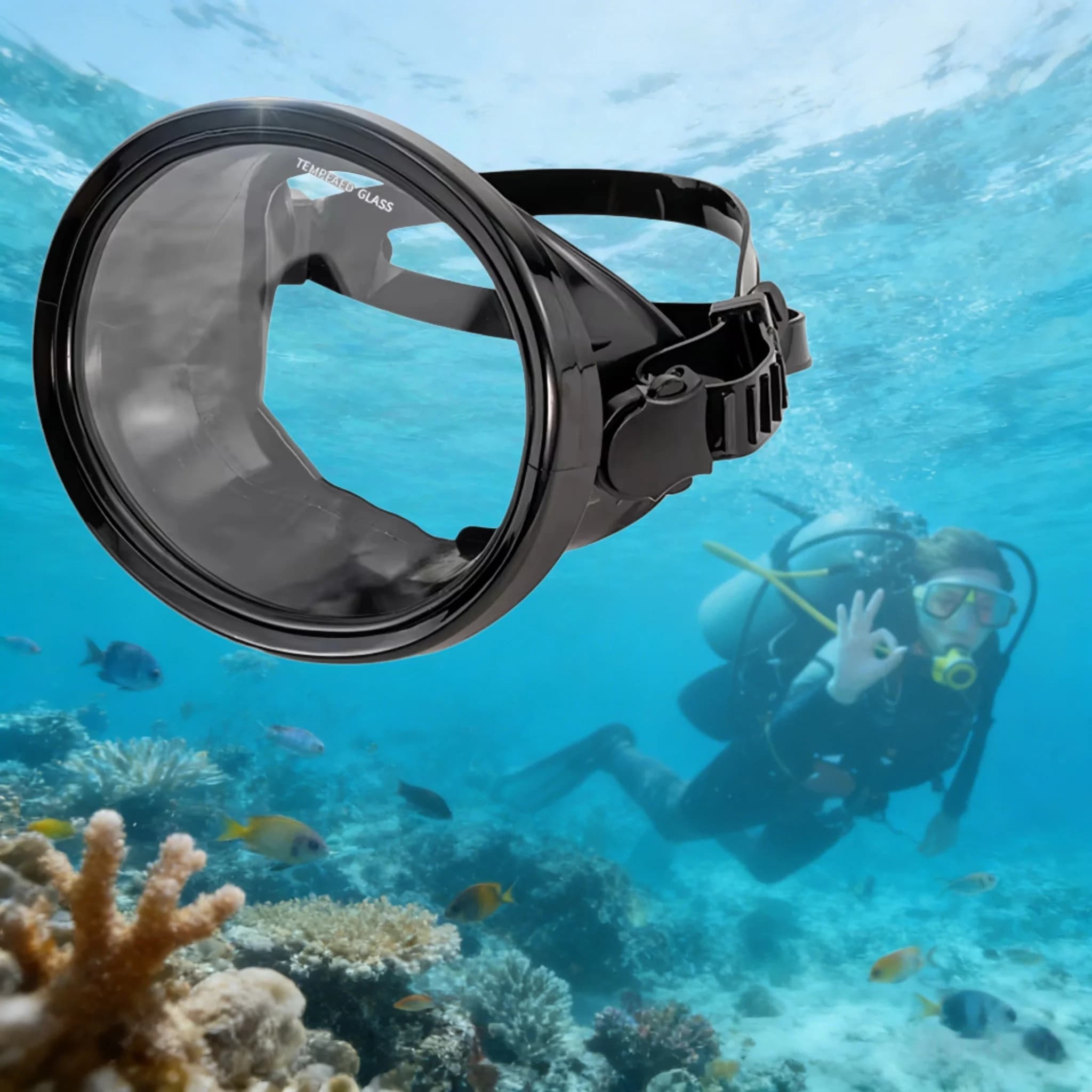 Underwater mask Oval for underwater fishing with Tempered Glass lens, Anti-fog Monolent Mask for Underwater Adventures