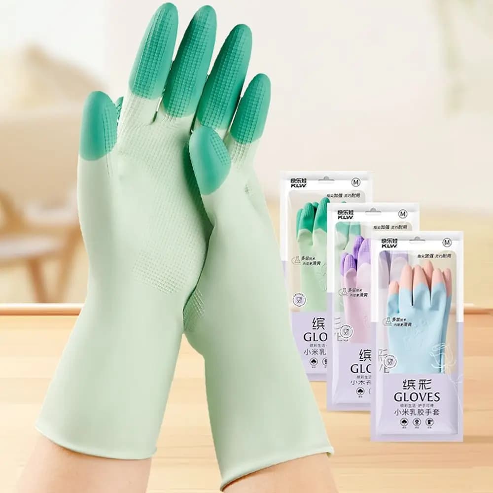 Guanti in Lattice di Gomma Resistenti e Spessi per Pulizie Domestiche, Impermeabili con Polsini Rinforzati, Ideali per Lavare i Piatti