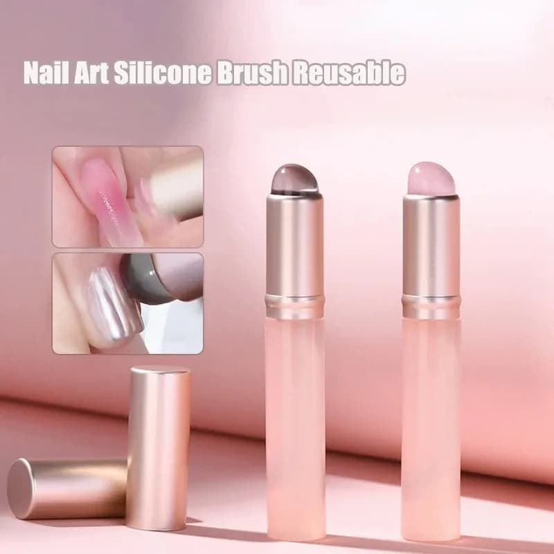 Q-Elastic Silicone Nail Art Brush (Jelly Pink) - Reusable, Soft & Smudge-Proof, Ideal for Mirror Powder Pigment Manicure