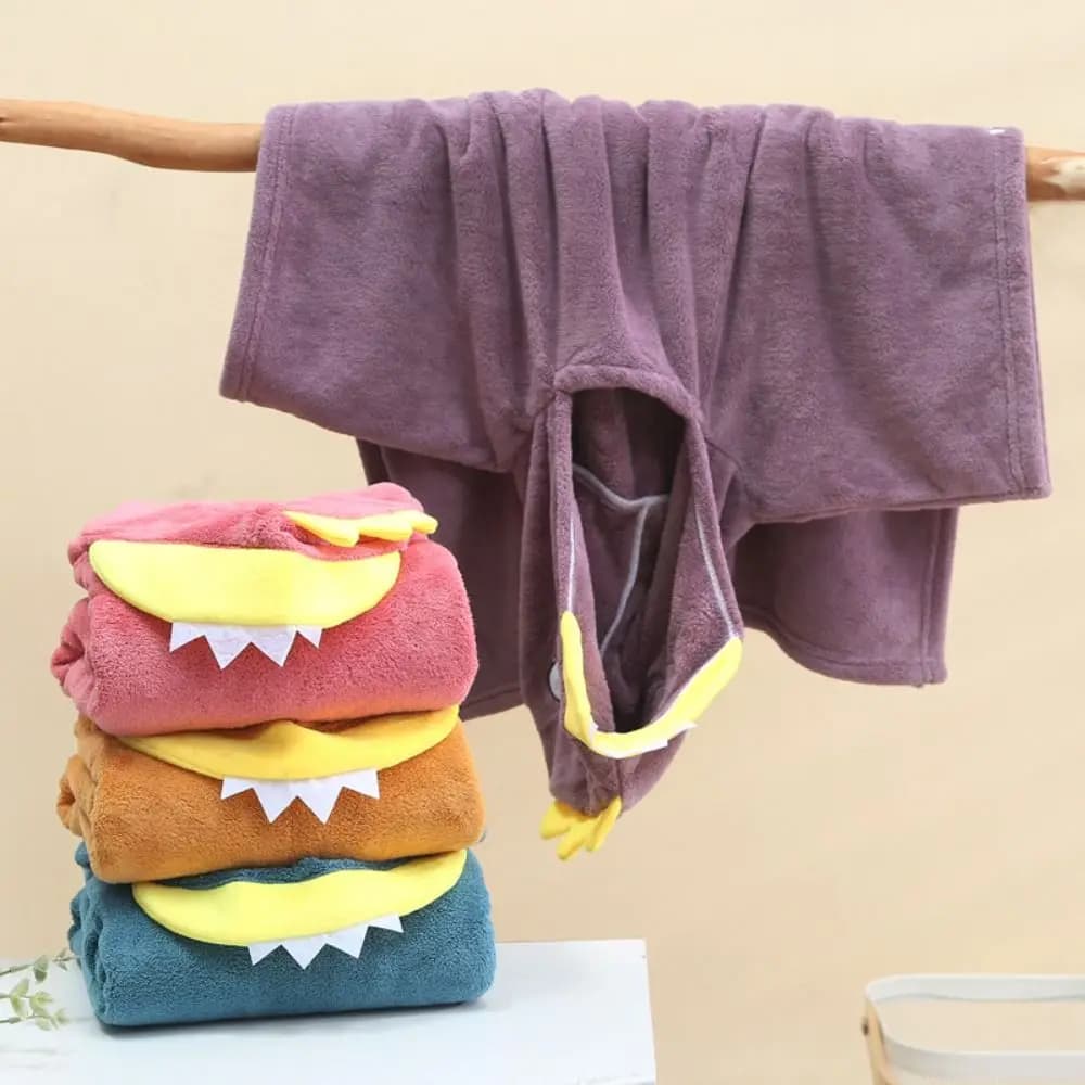 Warm Cartoon Baby Bath Towel Coral Velvet with Hat Cartoon Cloak Towel Quick-Drying Absorbent Infant Bathrobe Shower Cloak