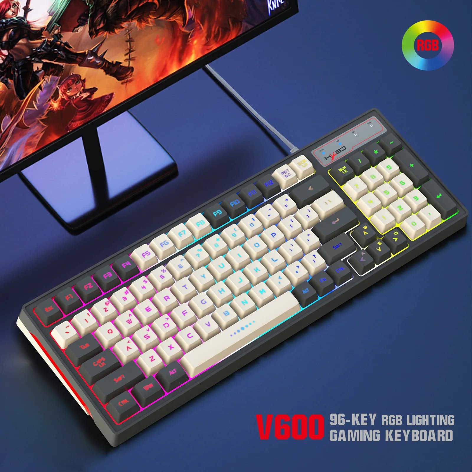 Color-blocked Mechanical Feel Membrane Keyboard 96-Key Cool RGB Backlit Customized Gaming Keyboard For PC Computer Laptop Window