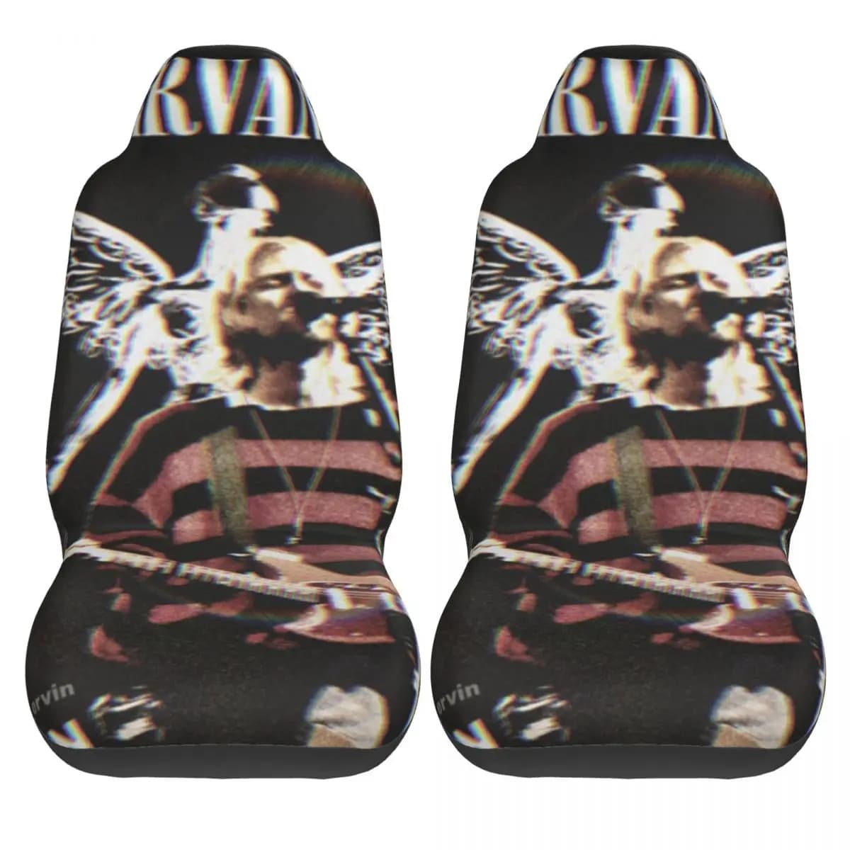 Nirvana Face Band Car Seat Covers in Elasticized Polyester, Two Piece Set, Kawaii Cover for Minivan